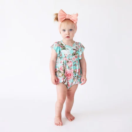 Posh Peanut Spring Rose Flutter Sleeve Bubble Romper