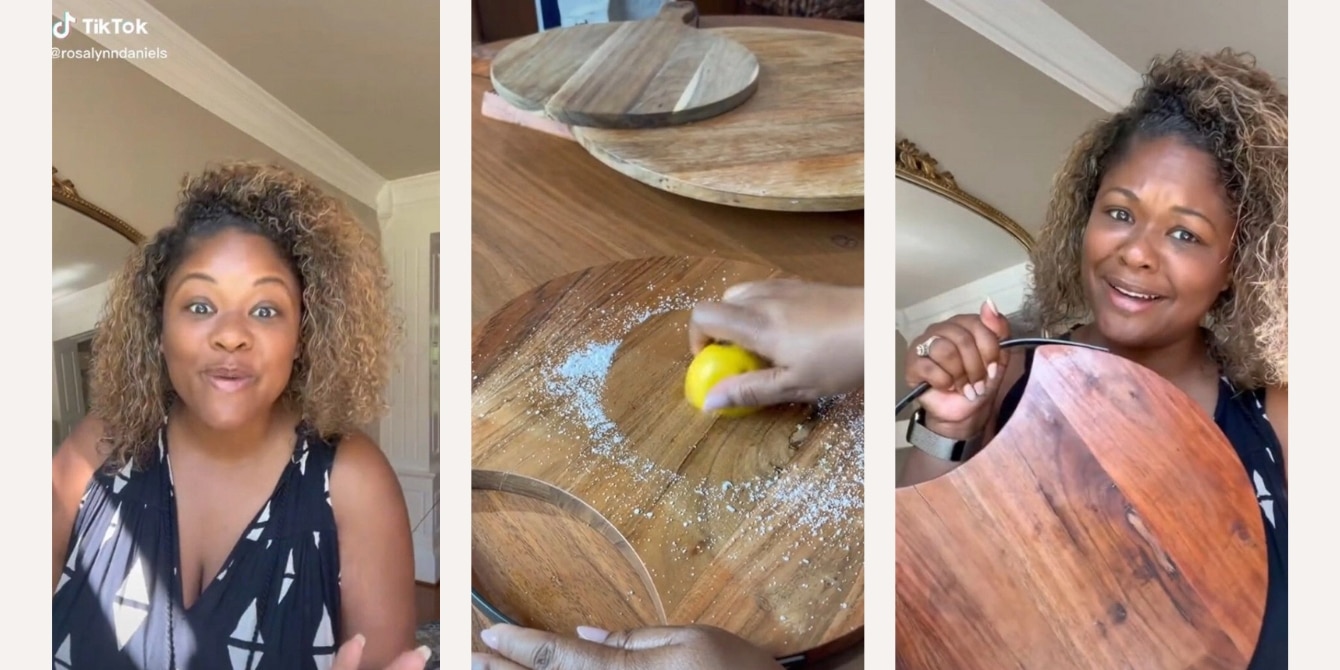 woman holding charcuterie board cleaning tiktok Motherly