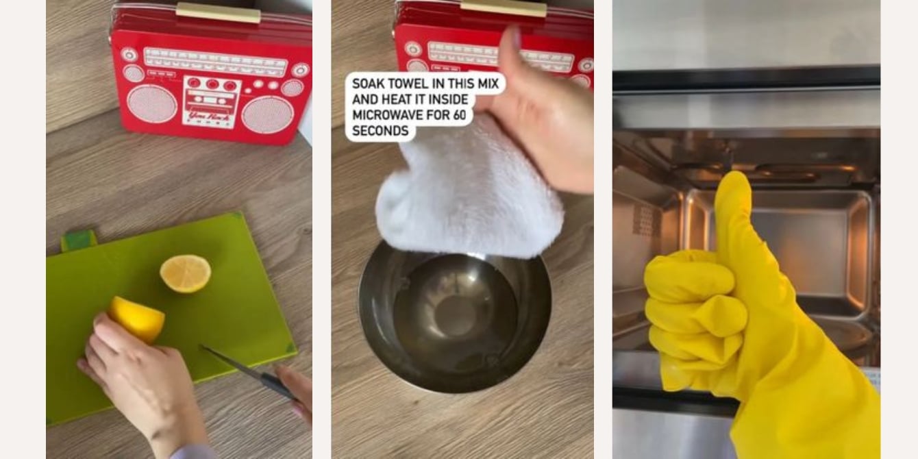 hands showing how to clean a microwave in an eco-friendly way
