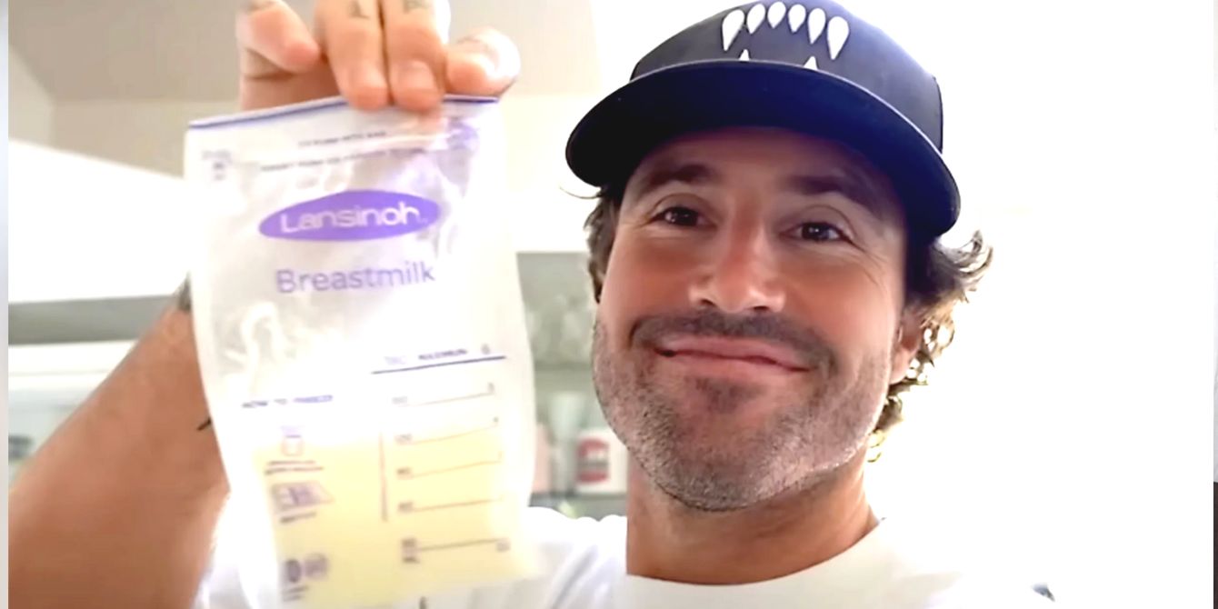 Brody Jenner holding a bag of wife's breastmilk