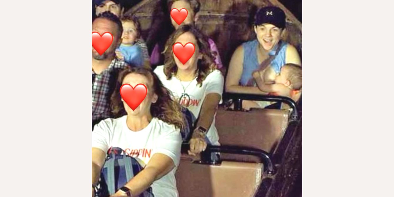 Mom nursing child on Disney ride