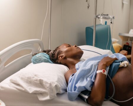 Black Woman With CTG Belt Giving Birth Motherly