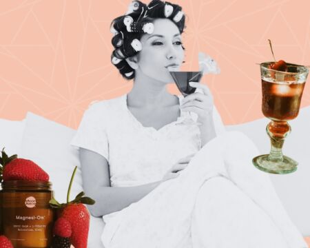 woman sipping cocktail in pajamas - sleepy girl mocktail for moms