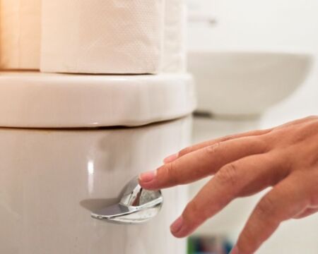 man flushing toilet Motherly