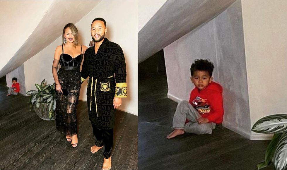 Chrissy Teigen and John Legend's son Miles photobombs their picture.