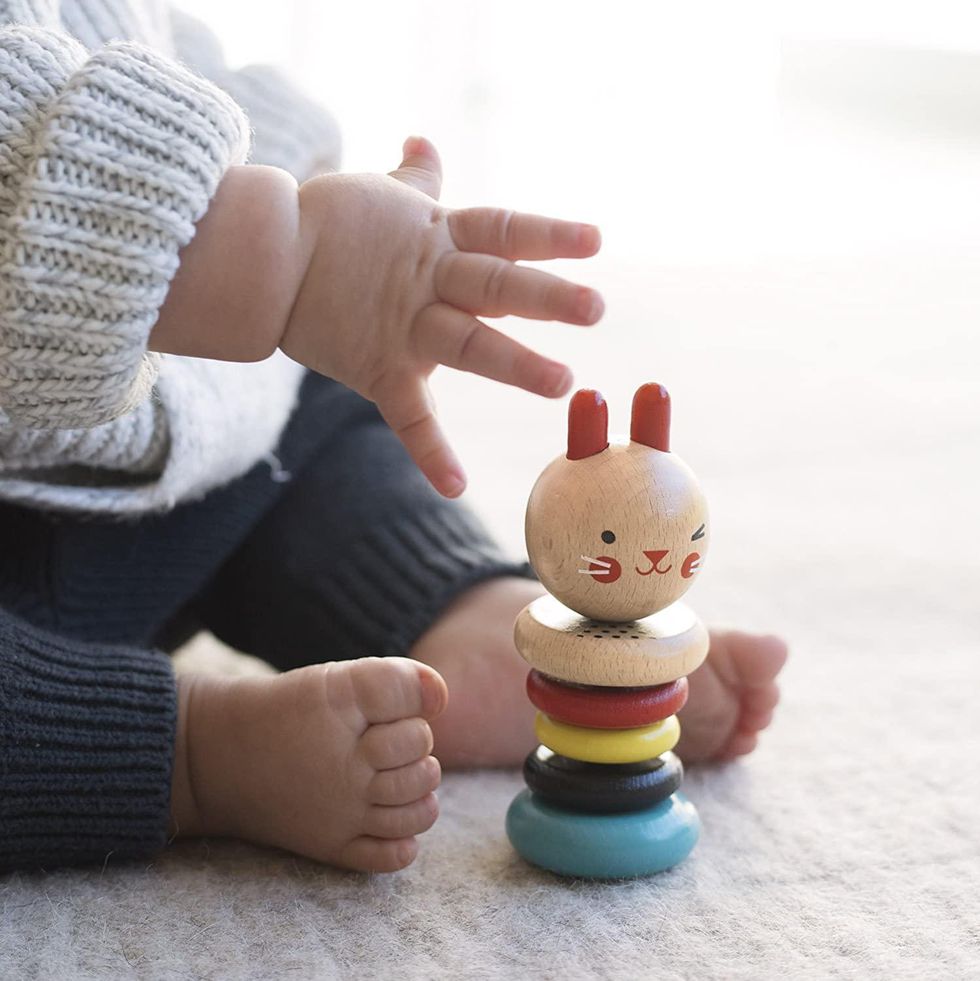 Petit Collage wooden rattle rabbit