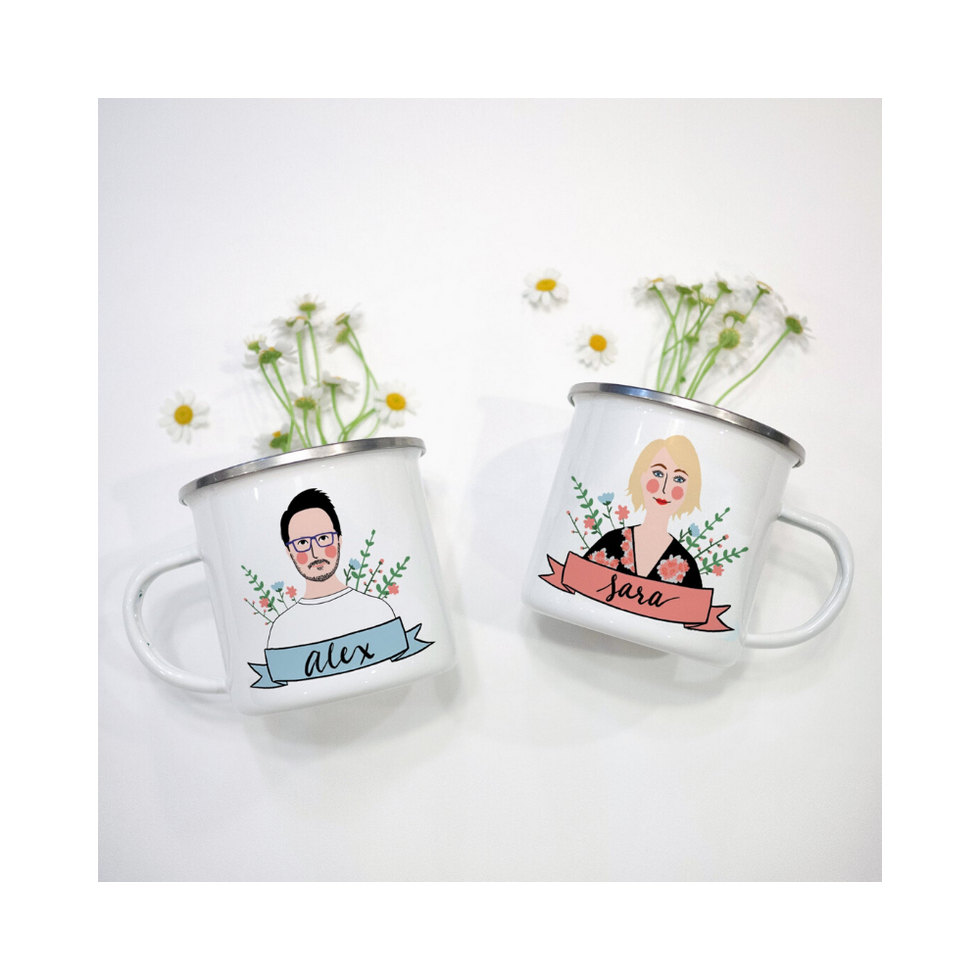 Couple Portrait Mug Set Personalized