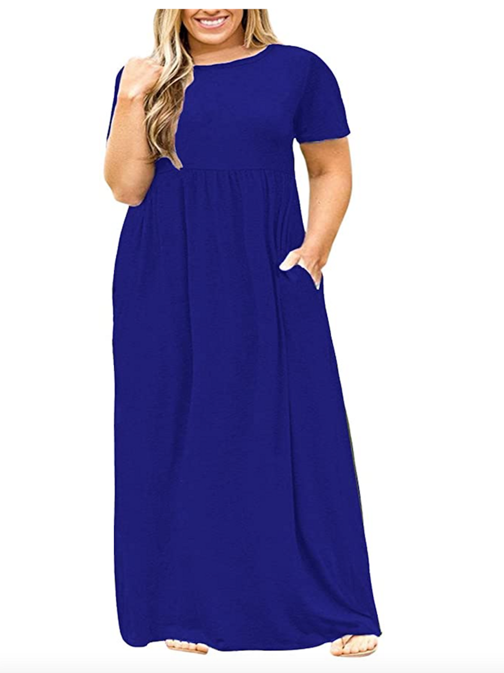 plus-size-t-shirt maternity-dress-in-royal-blue-floor-length