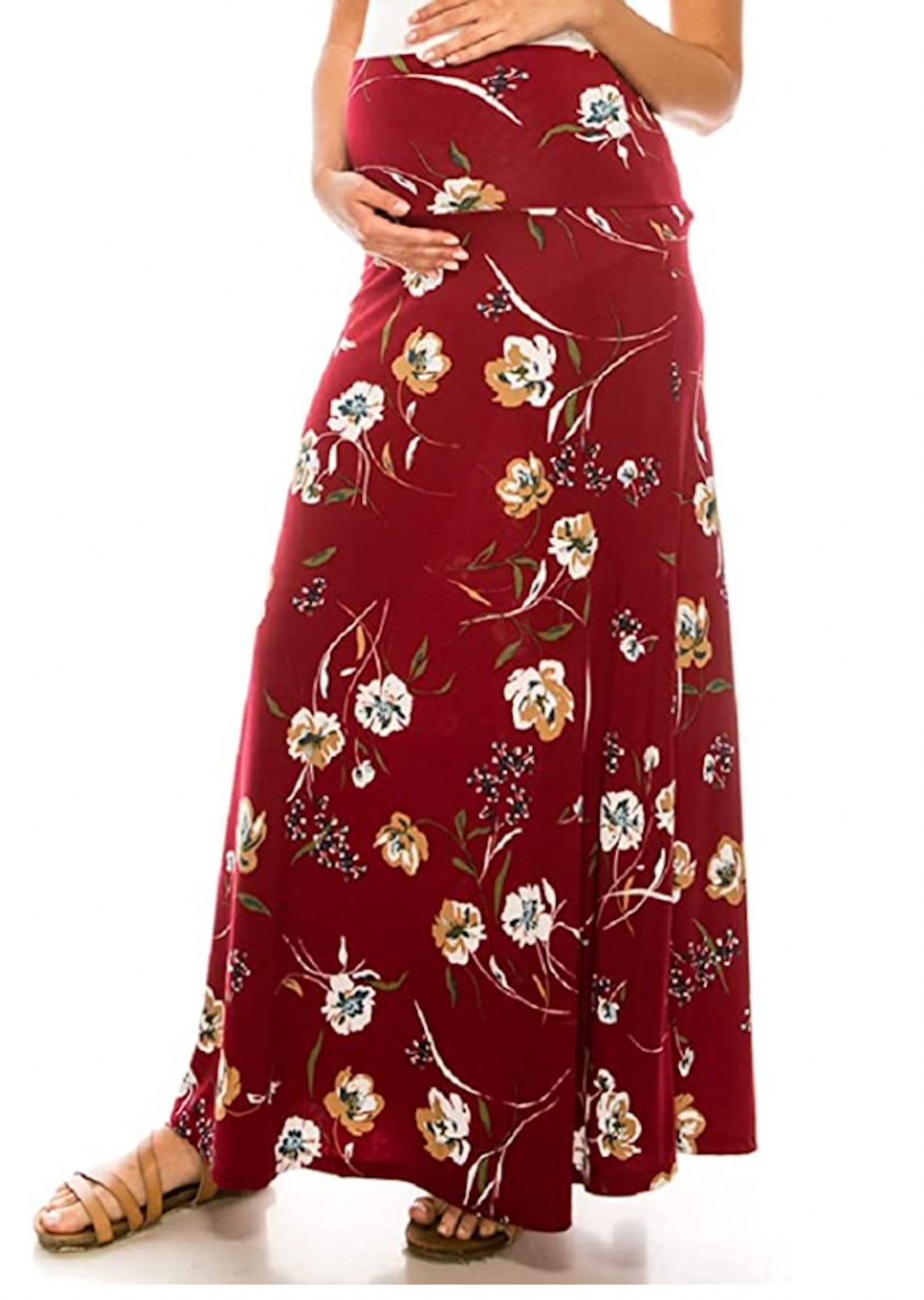 maroon-floral-fold-over-maternity-maxi-skirt