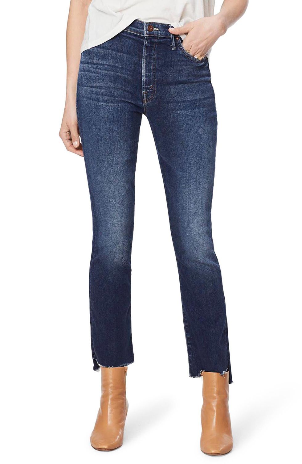 MOTHER The Insider high waist crop step fray jeans