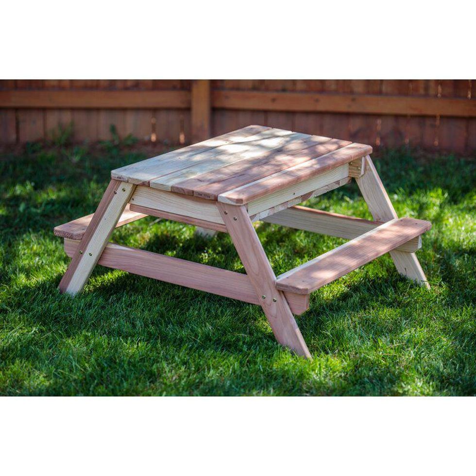 Jack and June convertible red wood sandbox