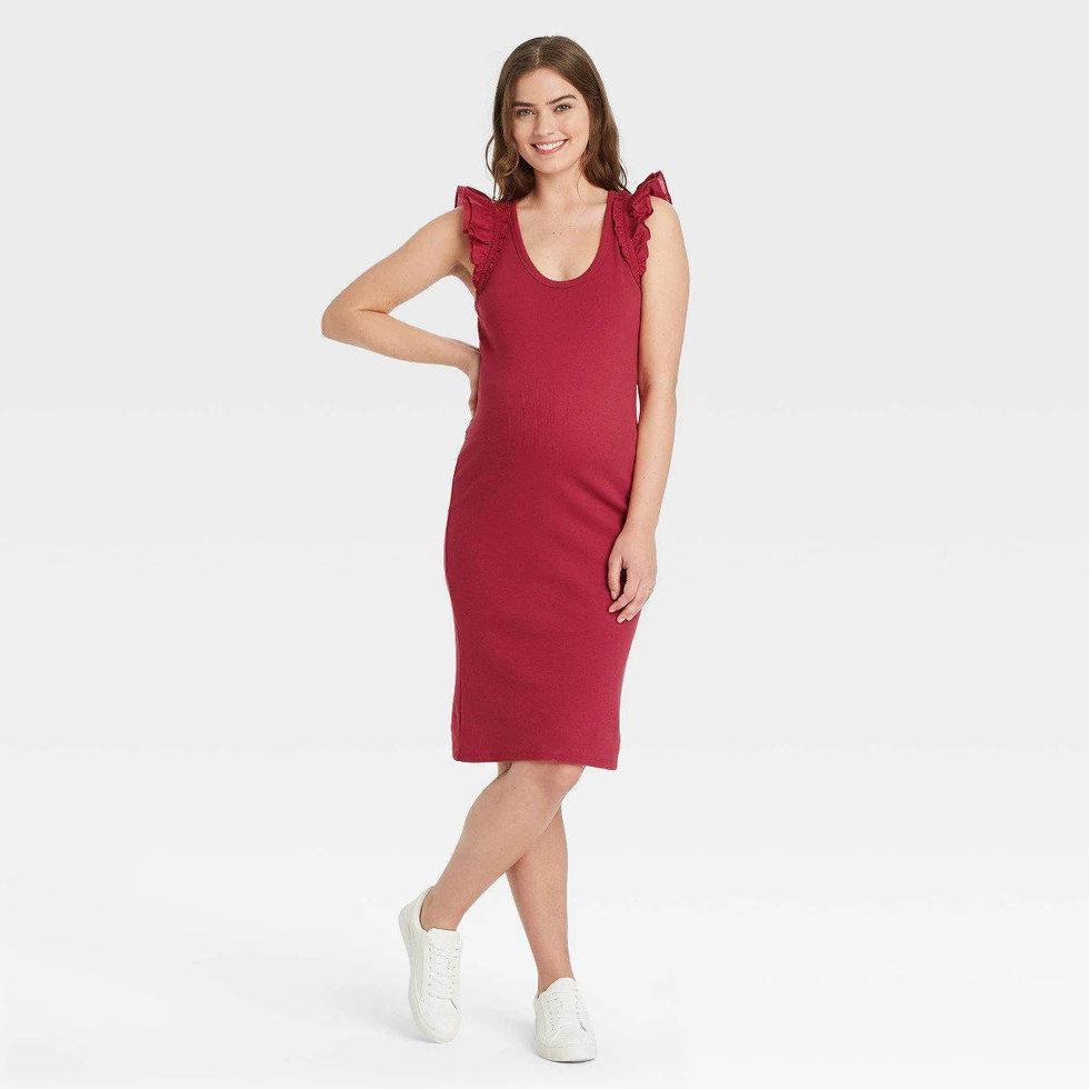 The Nines by HATCHu2122 Ruffle Short Sleeve Maternity Dress