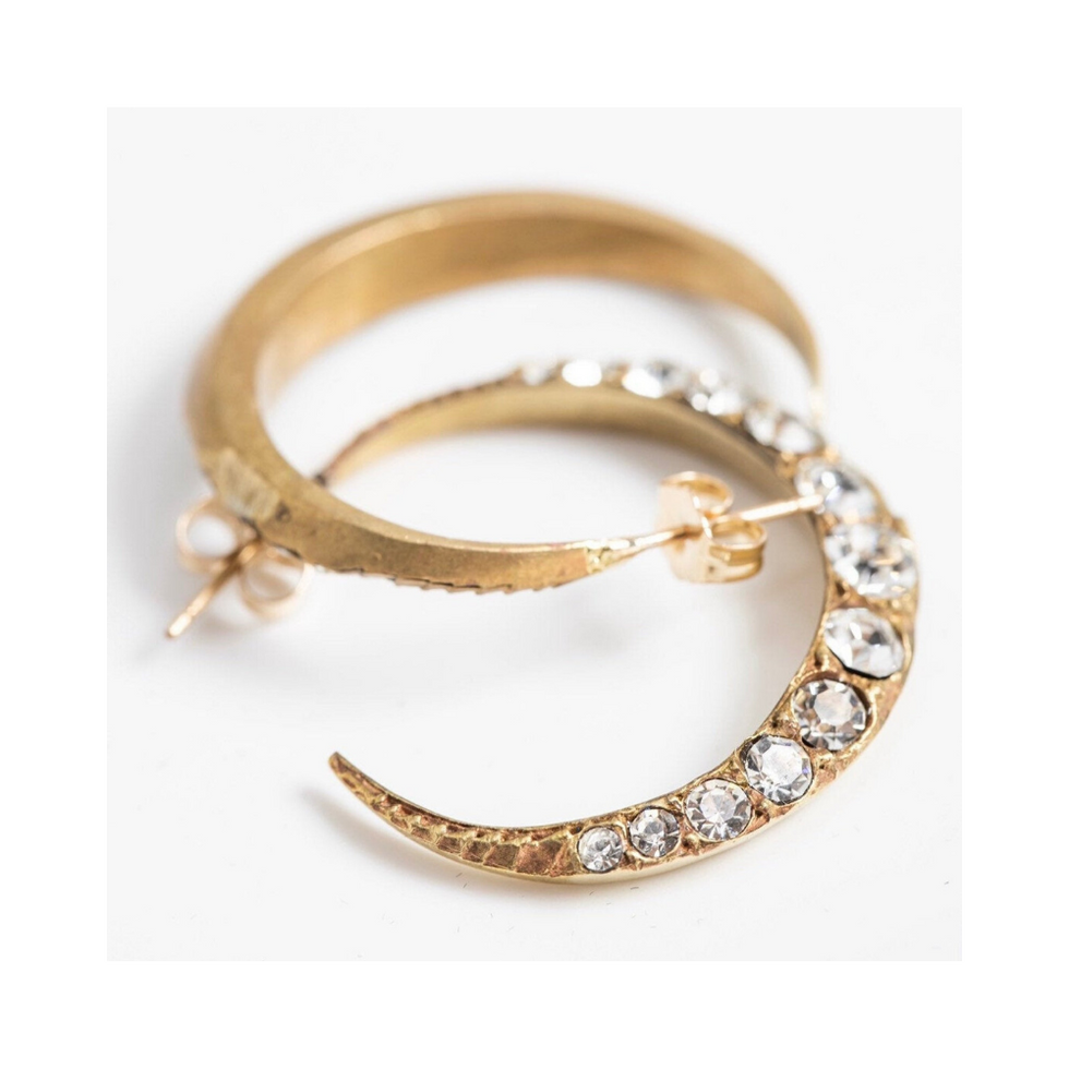 Crystal Moon Hoop Earrings in Gold - Ursa Major