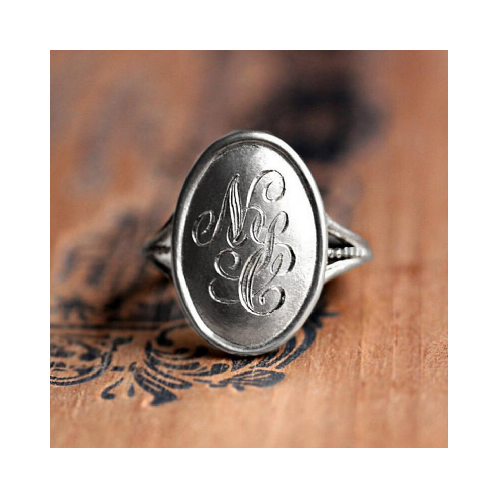 Sterling silver monogram ring