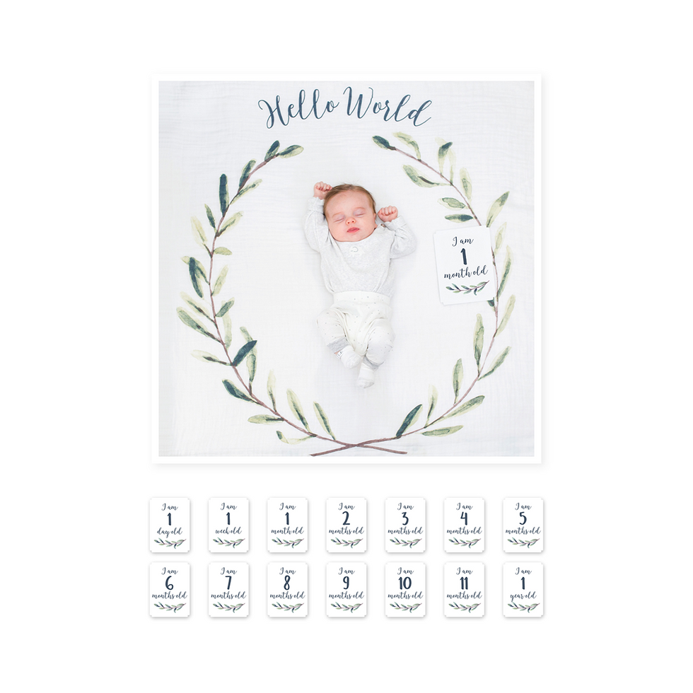 Lulujo babyu2019s first years hello world swaddle and card set