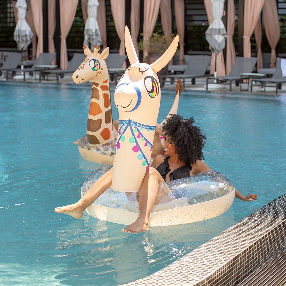 Poolcandy Glitter Llama Jumbo Beach & Pool Tube - 48" Diameter Glitterfied                     Inflatable Swim Float.