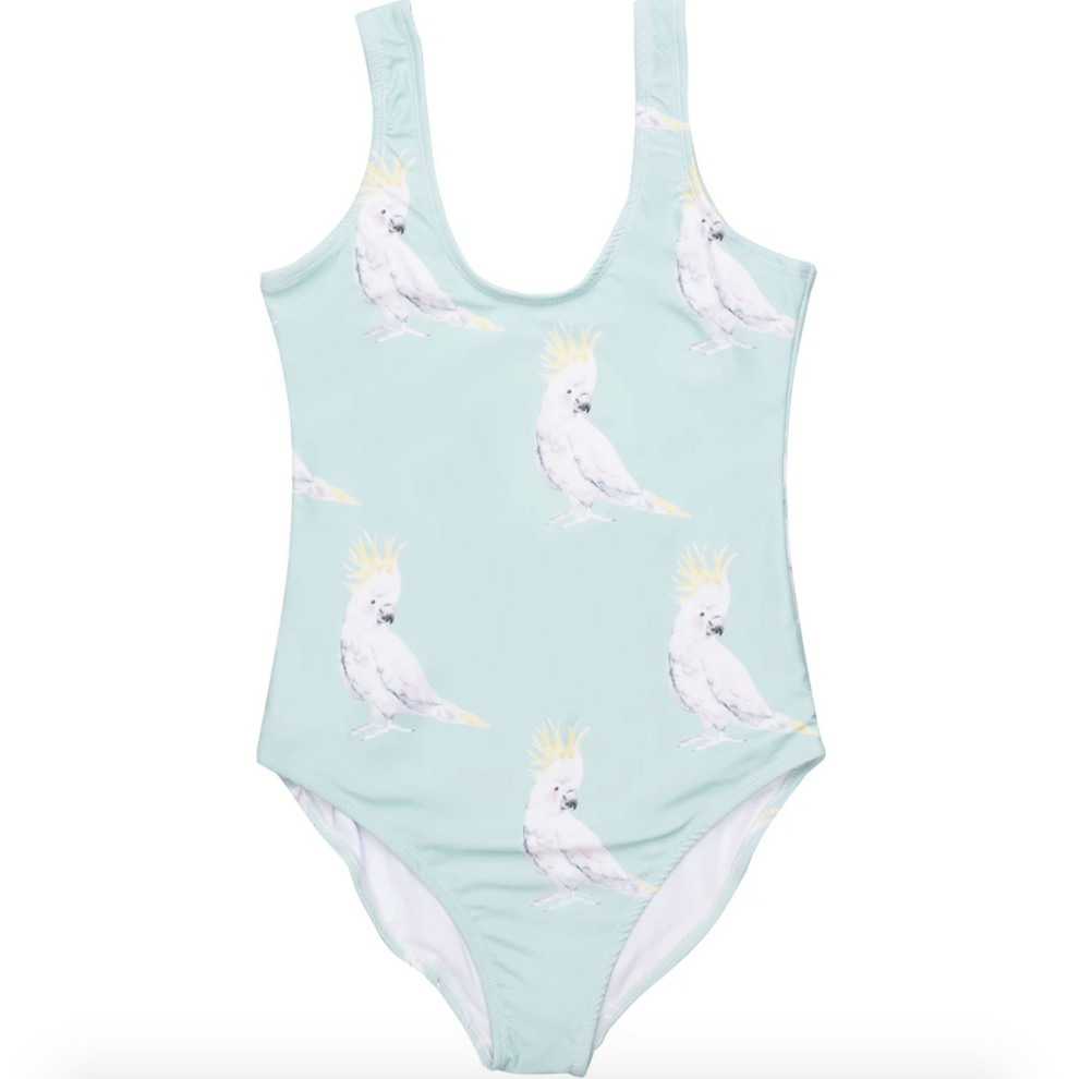 Cheeky Chickadee Green Cockatoo Women's One Piece Swimmers