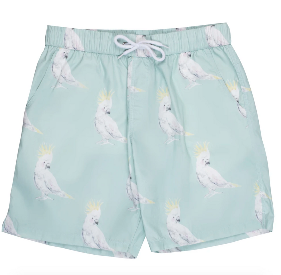 Cheeky Chickadee Green Cockatoo Men's Boardshorts