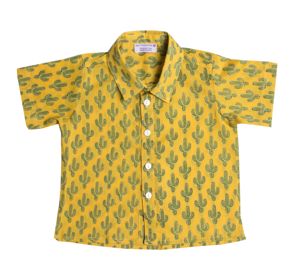 Pax Philomena PRICKLY PAX CACTUS YELLOW BABY BUTTON UP SHIRT