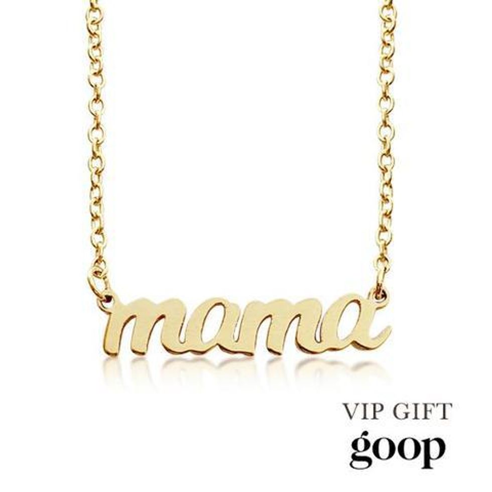 Tiny Tags gold script mama nameplate necklace