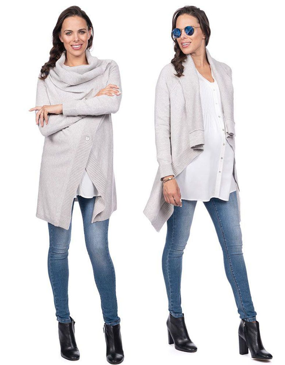 Grey Cotton & Cashmere Waterfall Maternity Cardigan