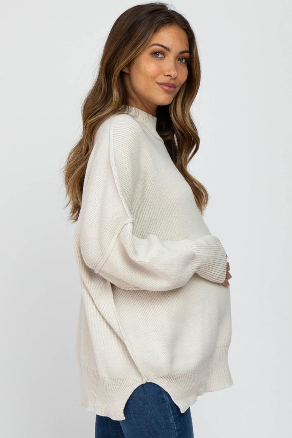 PinkBlush Mockneck Exposed Seam Maternity Sweater