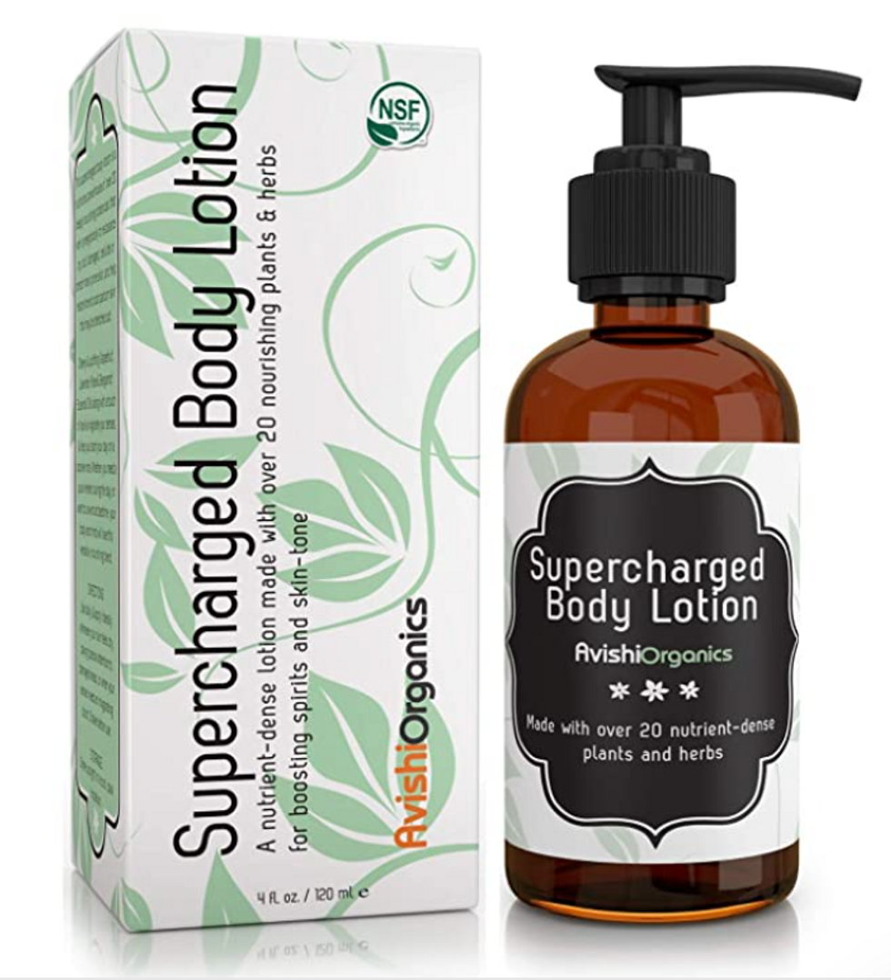 Certified-Organic Supercharged Skin Tightening & Firming Body Lotion | Infused                     with 20+ powerful plant-extracts to rejuvenate & repair loose skin on stomach/belly and                     other areas after pregnancy