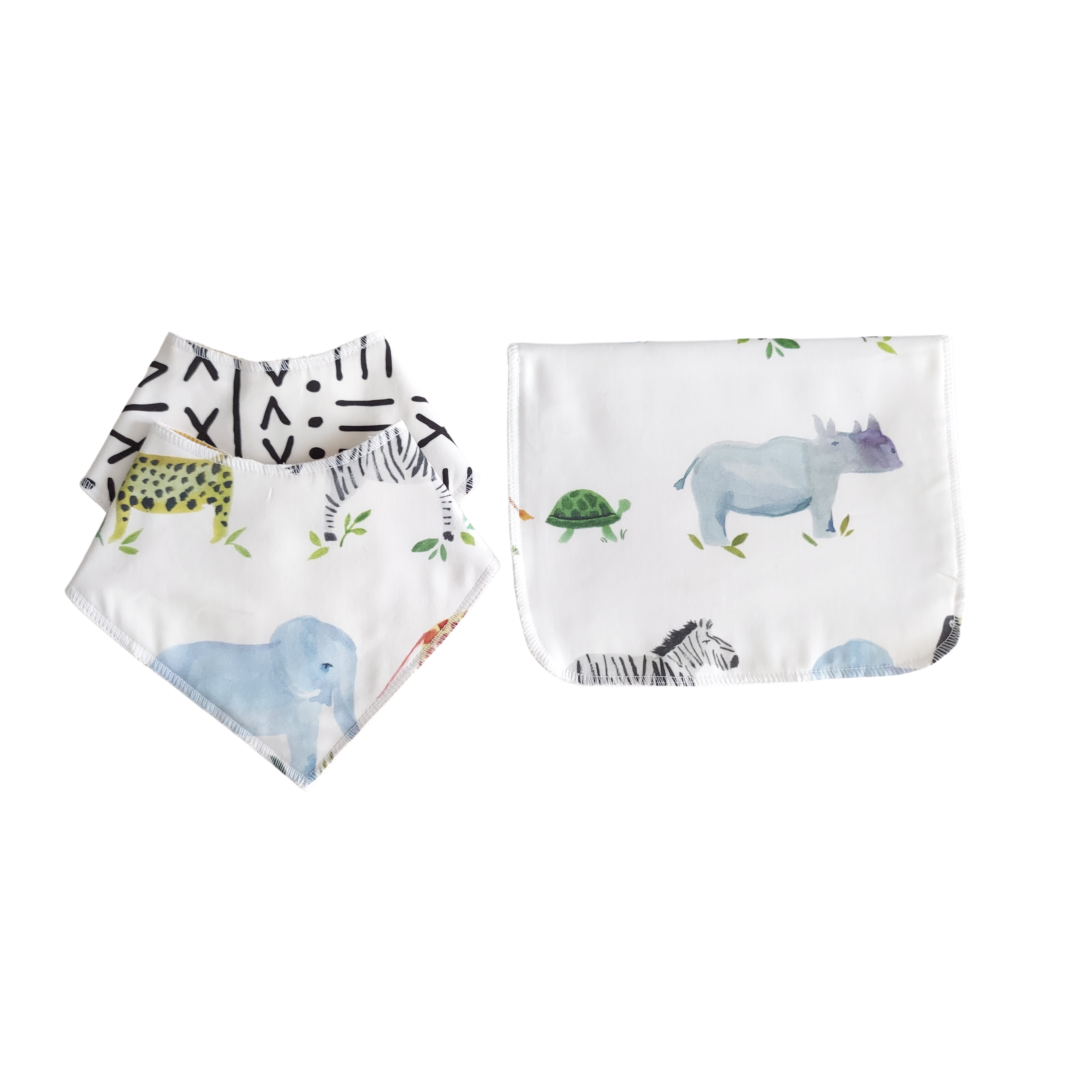 Stina & Mae safari bib + burp cloth set