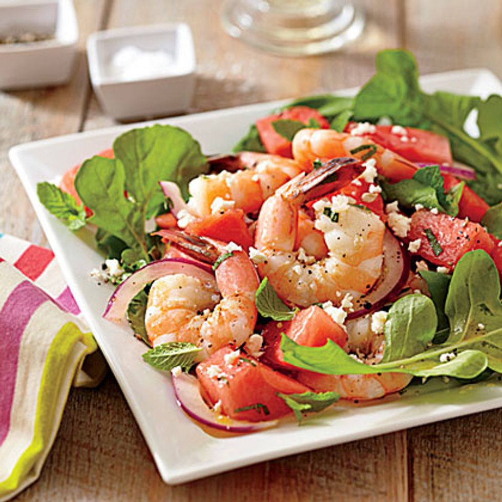 Shrimp, watermelon + feta salad