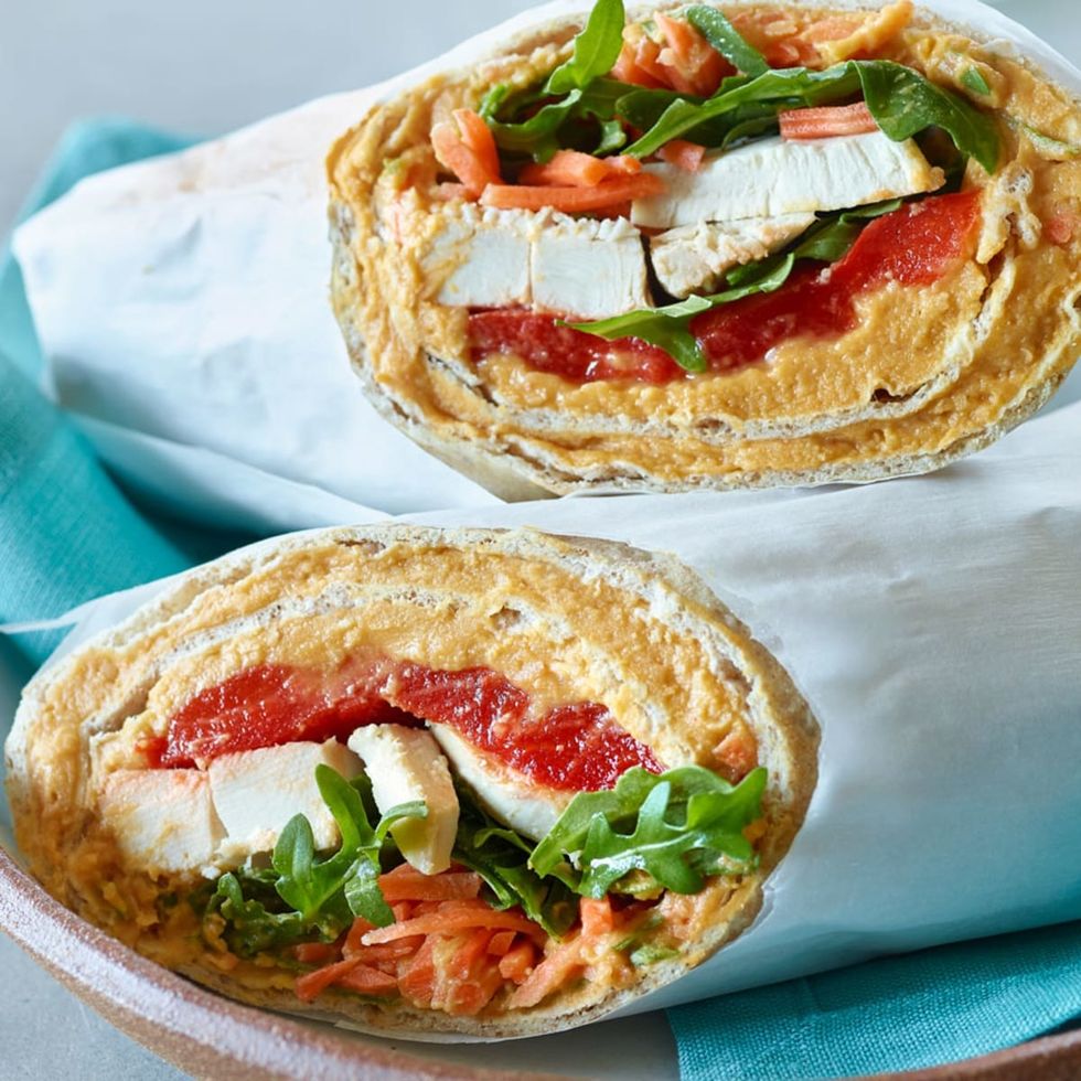 Sweet potato hummus chicken wraps