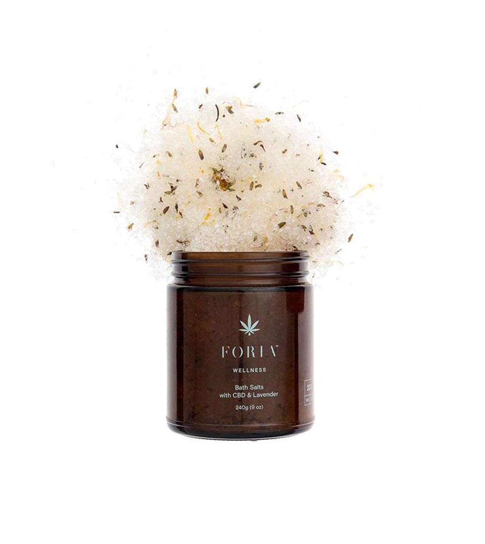 Foria Wellness bath salts with CBD + lavender