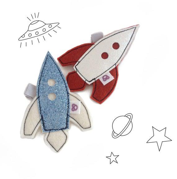 Glitter spaceship hair clips