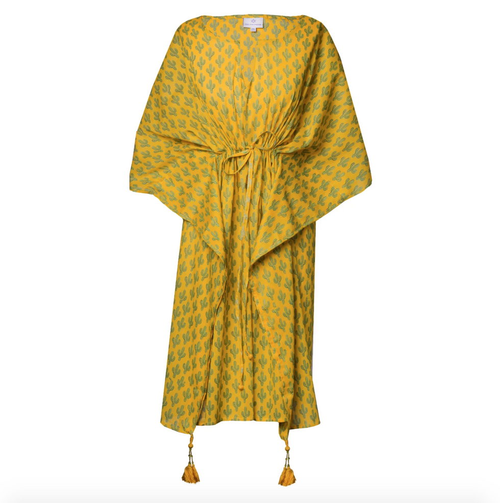These are the swimsuits I'm loving in my first summer postpartum PRICKLY PAX MARIGOLD CACTUS MIDI KAFTAN DRESS