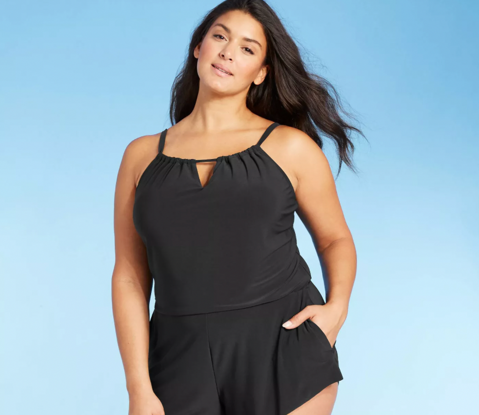 Target swim romper with pockets