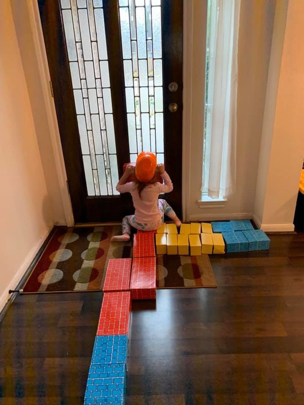 child playing with blocks